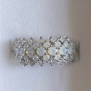 Lab created moonstone on rhodium plating